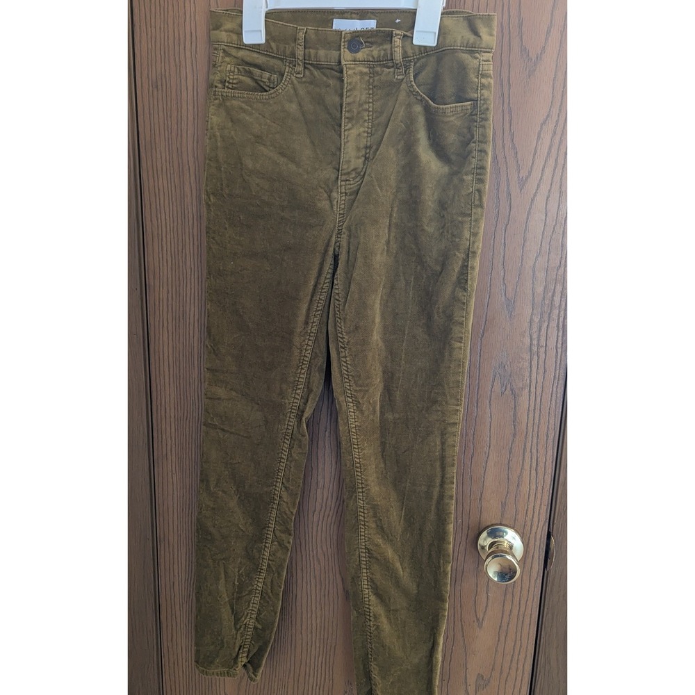 Loft Velvet Feel Skinny Pants Olive Green Gold High Waisted Trousers Women 26/2